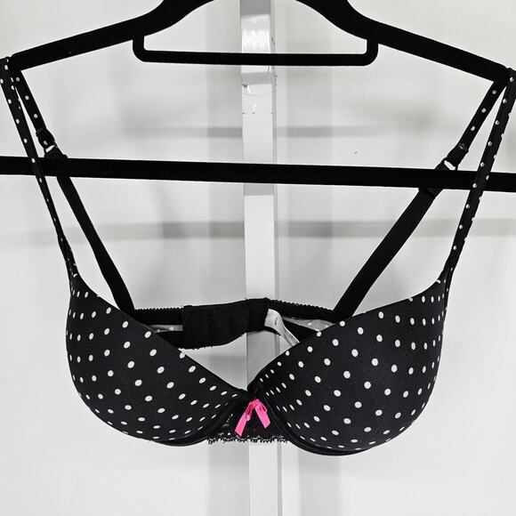 Wonderbra Womens Sz 36C Padded Push Up Bra Black w/ White Polka Dots - Picture 1 of 5